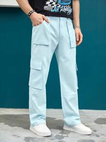 Manfinity RebelGame Quần Nam Túi Dây kéo Nút màu trơn Giải trí - Màu xanh bạc hà - Xem 4