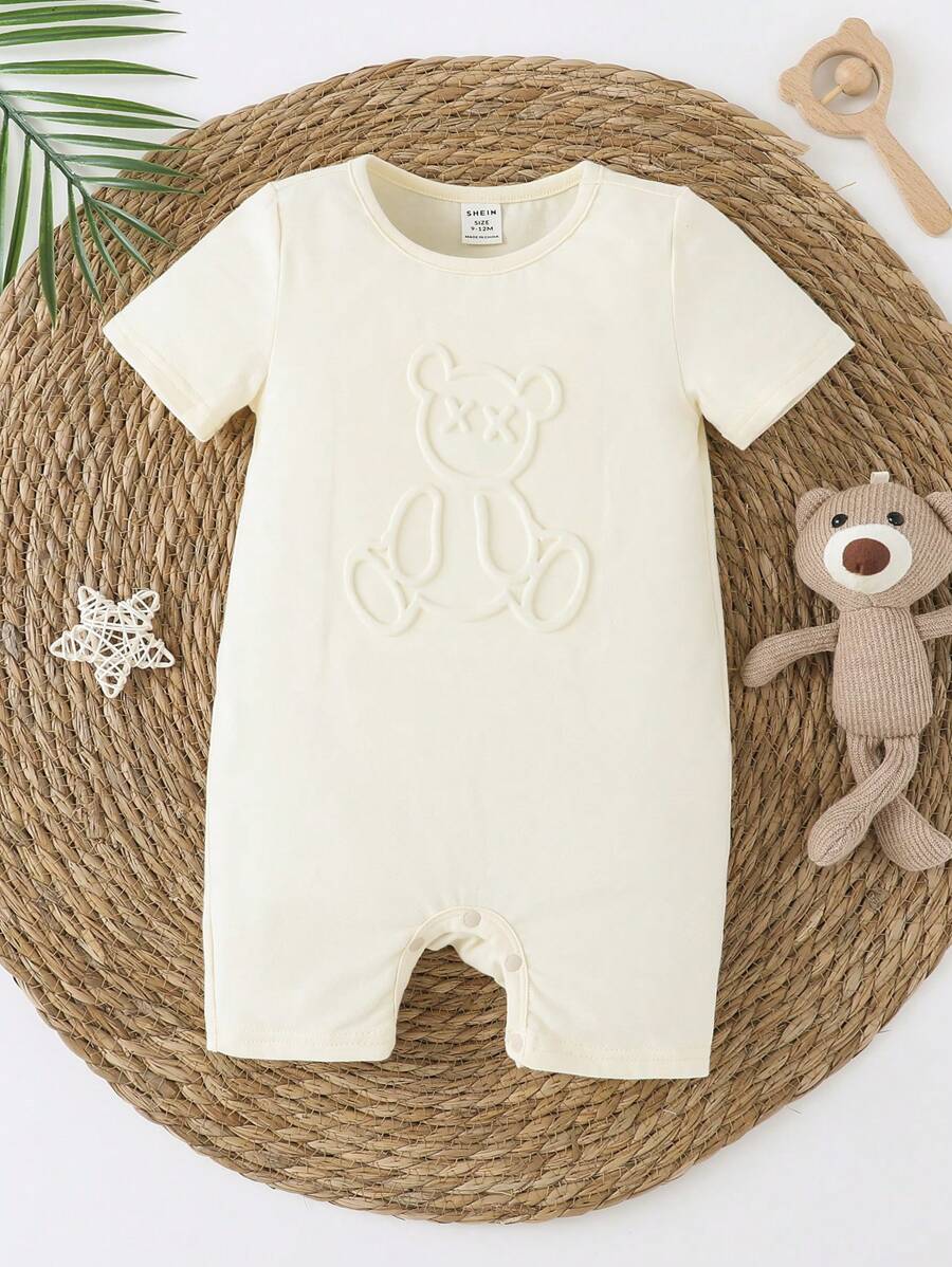 SHEIN 男嬰熊壓花連身短褲