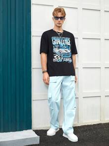 Manfinity RebelGame Quần Nam Túi Dây kéo Nút màu trơn Giải trí - Màu xanh bạc hà - Xem 6