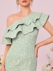 SHEIN Belle 不對稱領荷葉邊提花伴娘連衣裙 - 薄荷綠 - 查看 7