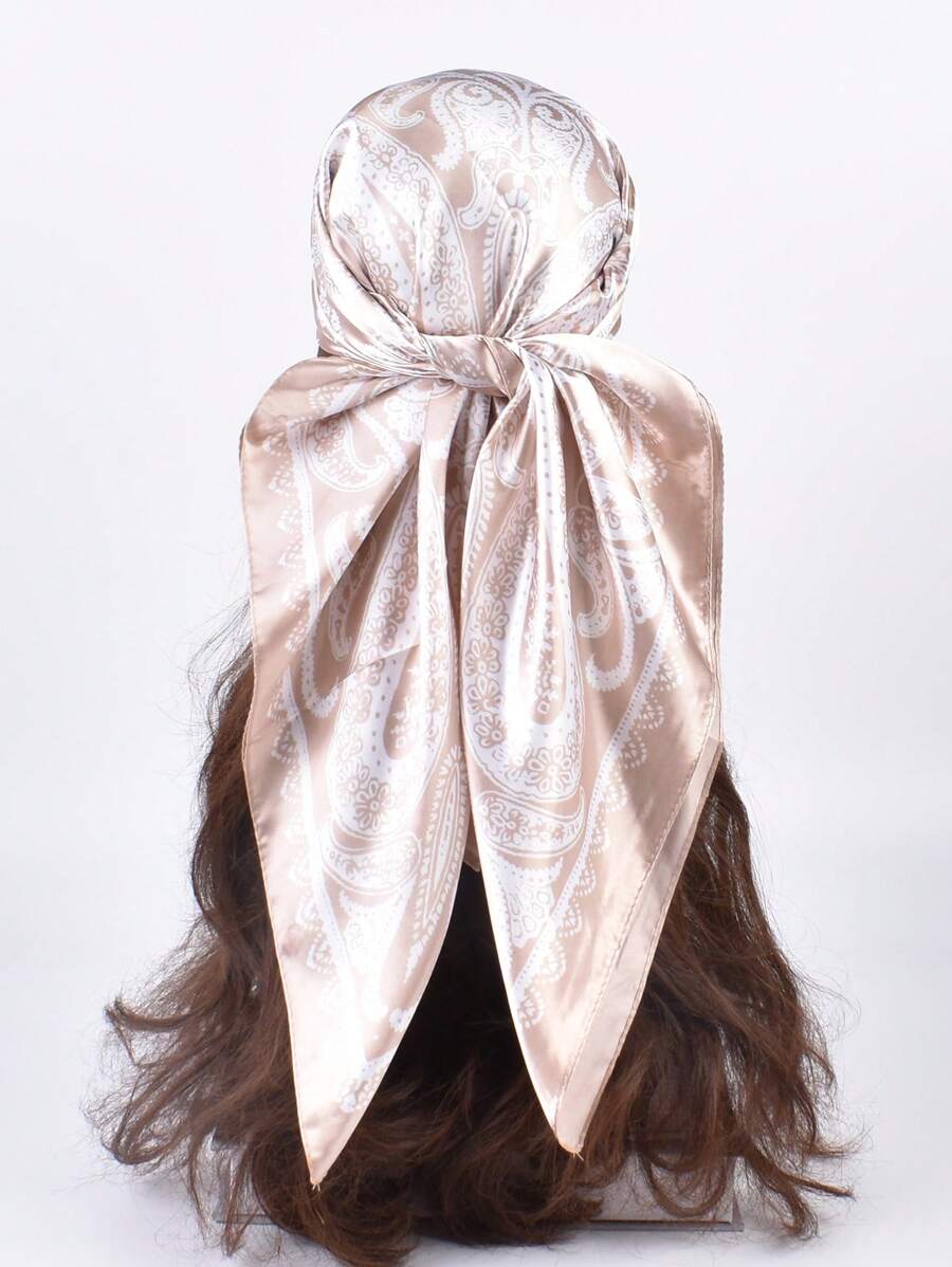 1 pieza Pañuelo de mujer con estampado de anacardo, pañuelo de cabeza de moda, adecuado para viajes y fiestas de noche - Albaricoque - Ver 1