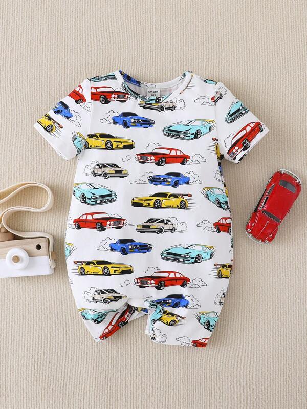 SHEIN Baby Boy Car Print Romper SHEIN USA