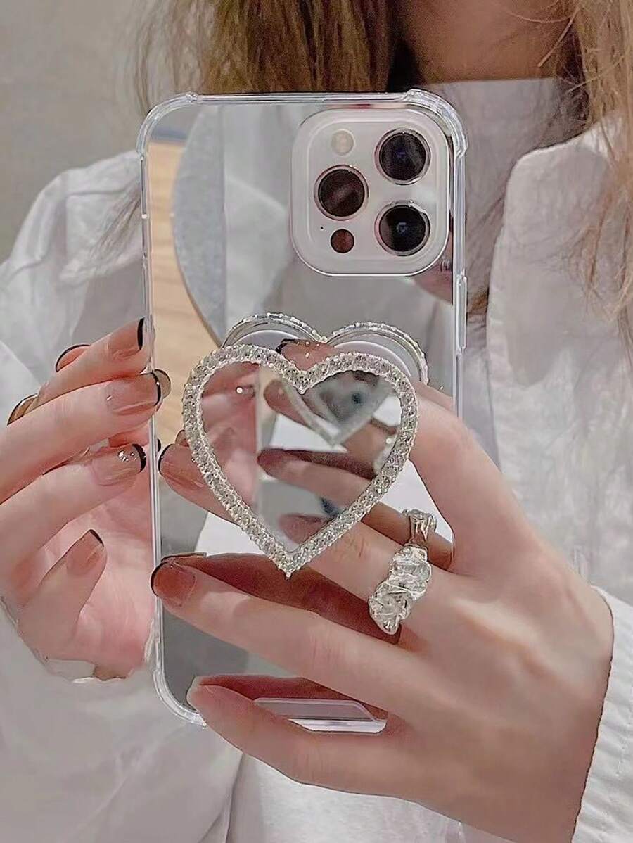 Ốp lưng điện thoại sang trọng có gương soi, tương thích với iPhone 11, 11 Pro, 12 Pro Max, 12, 13, 13 Pro, 14 Plus, 14 Pro Max, 15 Pro, 15 Plus, 15 Pro Max, 16, 16 Pro, 16 Plus, 16 Pro Max, 17, 17 Pro, 17 Air, 17 Pro Max - Bạc - Xem 1