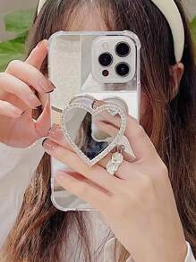 Ốp lưng điện thoại sang trọng có gương soi, tương thích với iPhone 11, 11 Pro, 12 Pro Max, 12, 13, 13 Pro, 14 Plus, 14 Pro Max, 15 Pro, 15 Plus, 15 Pro Max, 16, 16 Pro, 16 Plus, 16 Pro Max, 17, 17 Pro, 17 Air, 17 Pro Max - Bạc - Xem 2