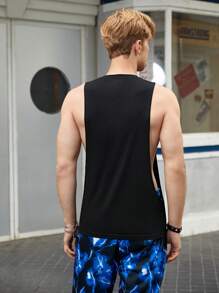GENTILAND Men Letter Graphic Armhole Tank Top - Black - View 2