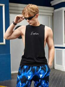 GENTILAND Men Letter Graphic Armhole Tank Top - Black - View 5