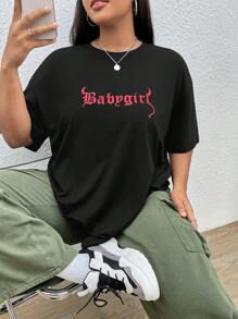 SHEIN EZwear Camiseta de hombros caídos con estampado de letra