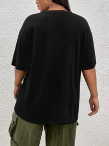 SHEIN EZwear Camiseta de hombros caídos con estampado de letra