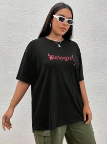 SHEIN EZwear Camiseta de hombros caídos con estampado de letra