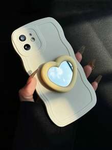 心形設計波浪形框架手機殼突出鏡面握把 - 米色 - 查看 2