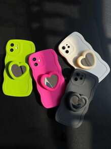 心形設計波浪形框架手機殼突出鏡面握把 - 米色 - 查看 1