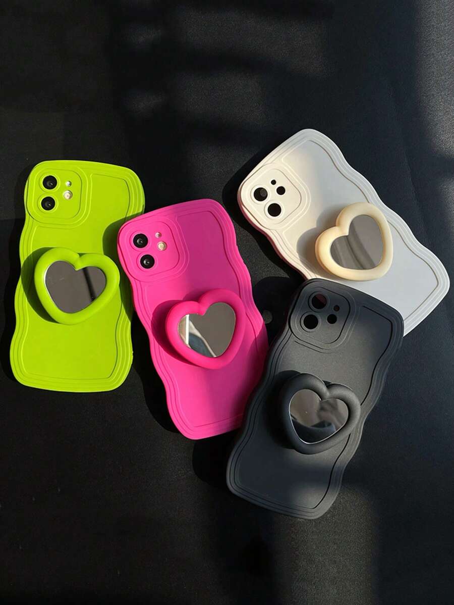 心形設計波浪形框架手機殼突出鏡面握把 - 米色 - 查看 1