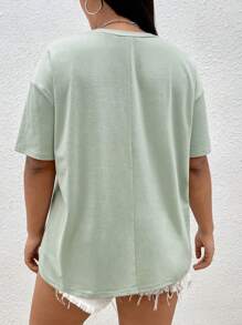 SHEIN EZwear Plus Coconut Tree Print Drop Shoulder Tee, Summer - Green - View 2