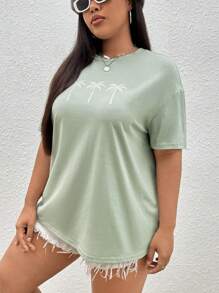 SHEIN EZwear Plus Coconut Tree Print Drop Shoulder Tee, Summer - Green - View 5