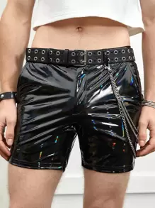 GENTILAND 男士鐳射PU皮革短褲不附腰帶