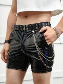 GENTILAND 男士鐳射PU皮革短褲不附腰帶