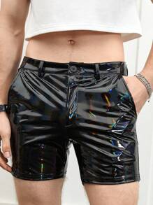GENTILAND 男士鐳射PU皮革短褲不附腰帶