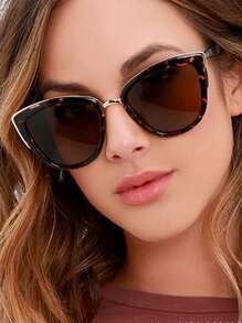 Boho Tortoiseshell Frame Cat Eye Fashion Glasses - Brown - View 2