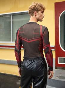 FeverCity Men T-Shirts Crew Neck Long Sleeve Graphic Tee Fashion Men Y2K See Through Top, Summer - Multicolor - View 2