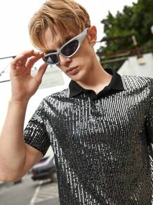 Manfinity Men Sequin Decor Polo Shirt - Black - View 5