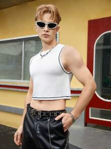 FeverCity Men Top-stitching Crop Tank Top - White - View 3