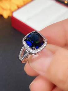 1 Chiếc Nhẫn Trang Trí Đính Đá Cubic Zirconia Quyến Rũ Dành Cho Nữ Cho Món Quà Ngày Lễ Tình Nhân - Màu xanh lam - Xem 2