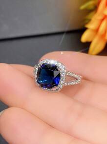 1 Chiếc Nhẫn Trang Trí Đính Đá Cubic Zirconia Quyến Rũ Dành Cho Nữ Cho Món Quà Ngày Lễ Tình Nhân - Màu xanh lam - Xem 4