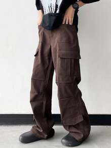 Manfinity EMRG Men Flap Pocket Side Cargo Pants - Coffee Brown - View 1