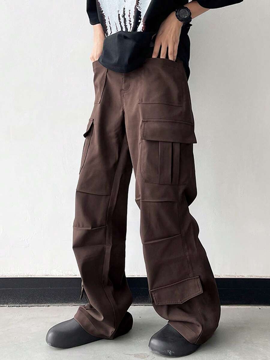Manfinity EMRG Men Flap Pocket Side Cargo Pants - Coffee Brown - View 1