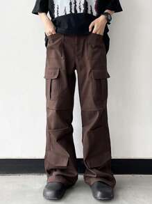 Manfinity EMRG Men Flap Pocket Side Cargo Pants - Coffee Brown - View 3