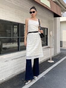 DAZY 素色紋理質感吊帶連衣裙 - 白色 - 查看 8