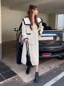 DAZY 素色紋理質感吊帶連衣裙 - 白色 - 查看 9