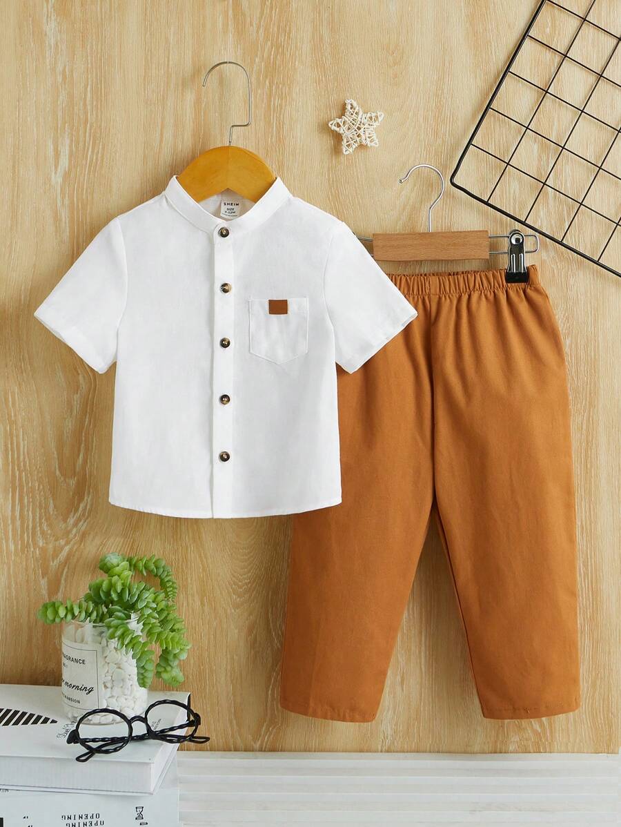 SHEIN 男嬰貼布細節襯衫和褲子 - 彩色 - 查看 1