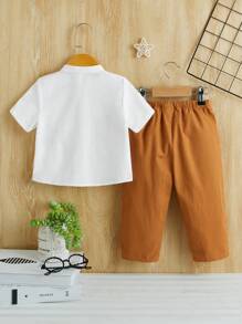 SHEIN 男嬰貼布細節襯衫和褲子 - 彩色 - 查看 2