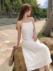 DAZY 素色紋理質感吊帶連衣裙 - 白色 - 查看 12