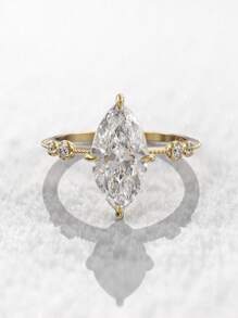 1 Chiếc Nhẫn Trang Trí Đính Đá Cubic Zirconia Quyến Rũ Dành Cho Nữ Cho Món Quà Ngày Lễ Tình Nhân - Vàng - Xem 1