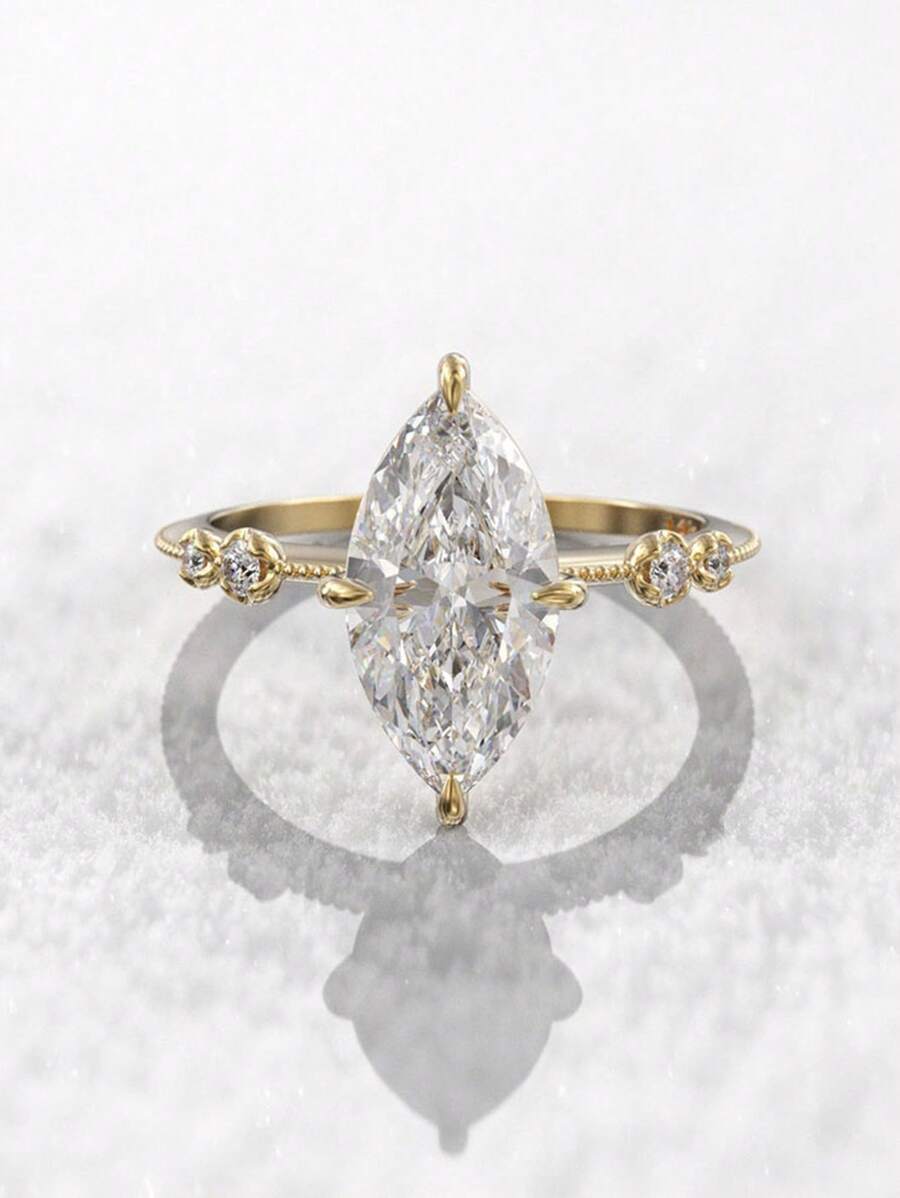 1 Chiếc Nhẫn Trang Trí Đính Đá Cubic Zirconia Quyến Rũ Dành Cho Nữ Cho Món Quà Ngày Lễ Tình Nhân - Vàng - Xem 1