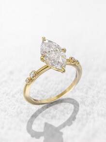 1 Chiếc Nhẫn Trang Trí Đính Đá Cubic Zirconia Quyến Rũ Dành Cho Nữ Cho Món Quà Ngày Lễ Tình Nhân - Vàng - Xem 2