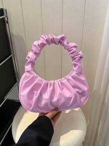 Túi xách nữ thời trang mới, túi mây xếp ly nhỏ, túi đeo vai màu trơn, túi sát nách, túi xách nữ đa năng, túi xách nữ màu trơn - Hồng - Xem 1