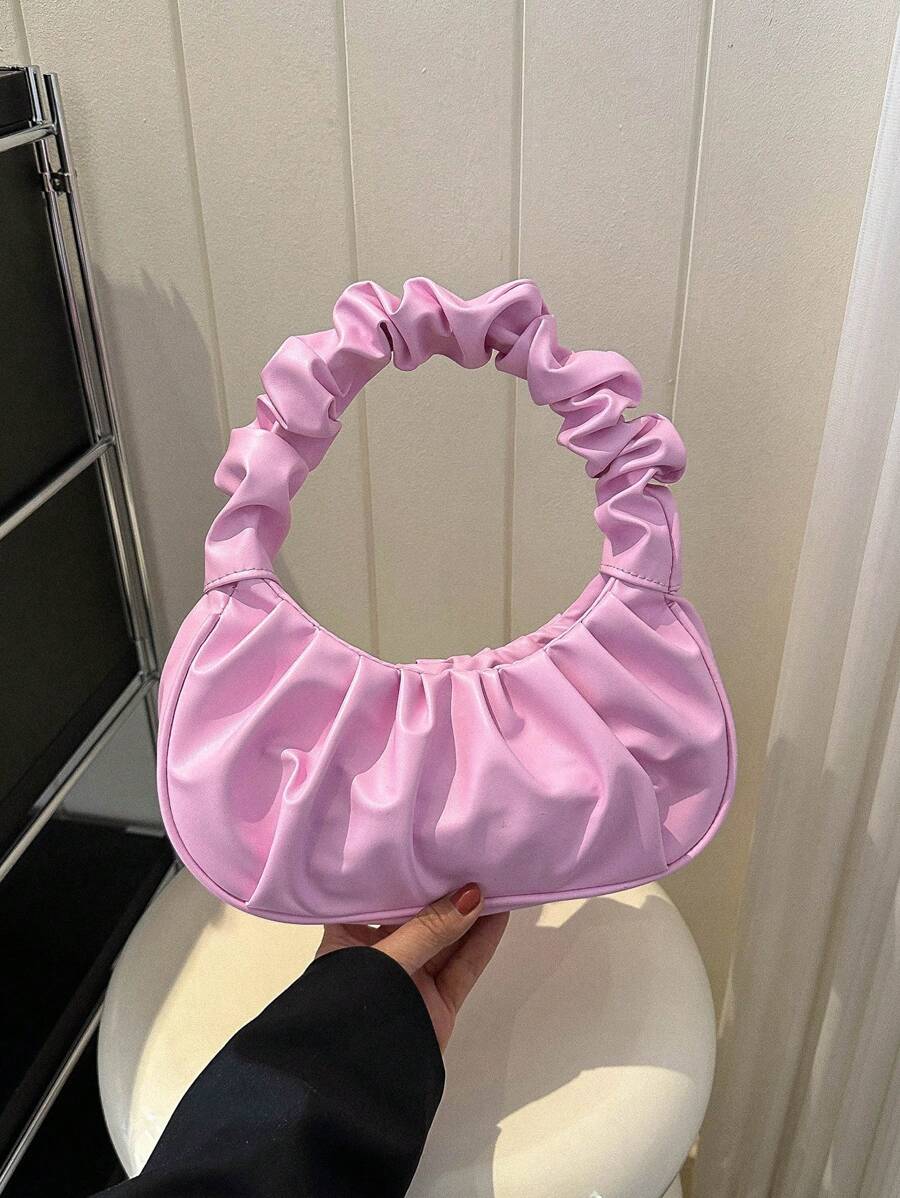 Túi xách nữ thời trang mới, túi mây xếp ly nhỏ, túi đeo vai màu trơn, túi sát nách, túi xách nữ đa năng, túi xách nữ màu trơn - Hồng - Xem 1