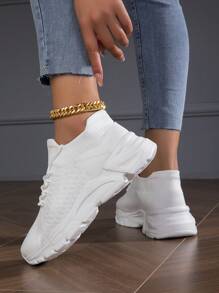 Women Breathable Lace Up Front Running Shoes, Sporty Outdoor Sneakers - White - View 4