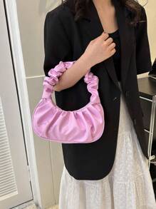 Túi xách nữ thời trang mới, túi mây xếp ly nhỏ, túi đeo vai màu trơn, túi sát nách, túi xách nữ đa năng, túi xách nữ màu trơn - Hồng - Xem 4