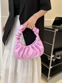 Túi xách nữ thời trang mới, túi mây xếp ly nhỏ, túi đeo vai màu trơn, túi sát nách, túi xách nữ đa năng, túi xách nữ màu trơn - Hồng - Xem 5