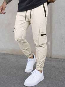 Manfinity LEGND Nam Túi có nắp Eo dây rút Quần Cargo - Màu be - Xem 1