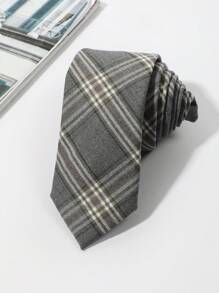 男士格紋經典領帶，復古風格，適用於日常工作 - 灰色 - 查看 1
