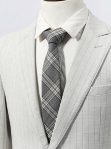 男士格紋經典領帶，復古風格，適用於日常工作 - 灰色 - 查看 2