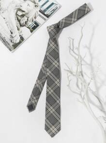 男士格紋經典領帶，復古風格，適用於日常工作 - 灰色 - 查看 3
