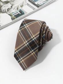 1pc Men Plaid Pattern Tie Work Durable, Versatile, And Stylish Versatile For All Occasions - Brown - View 1