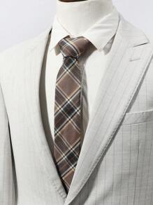 1pc Men Plaid Pattern Tie Work Durable, Versatile, And Stylish Versatile For All Occasions - Brown - View 2