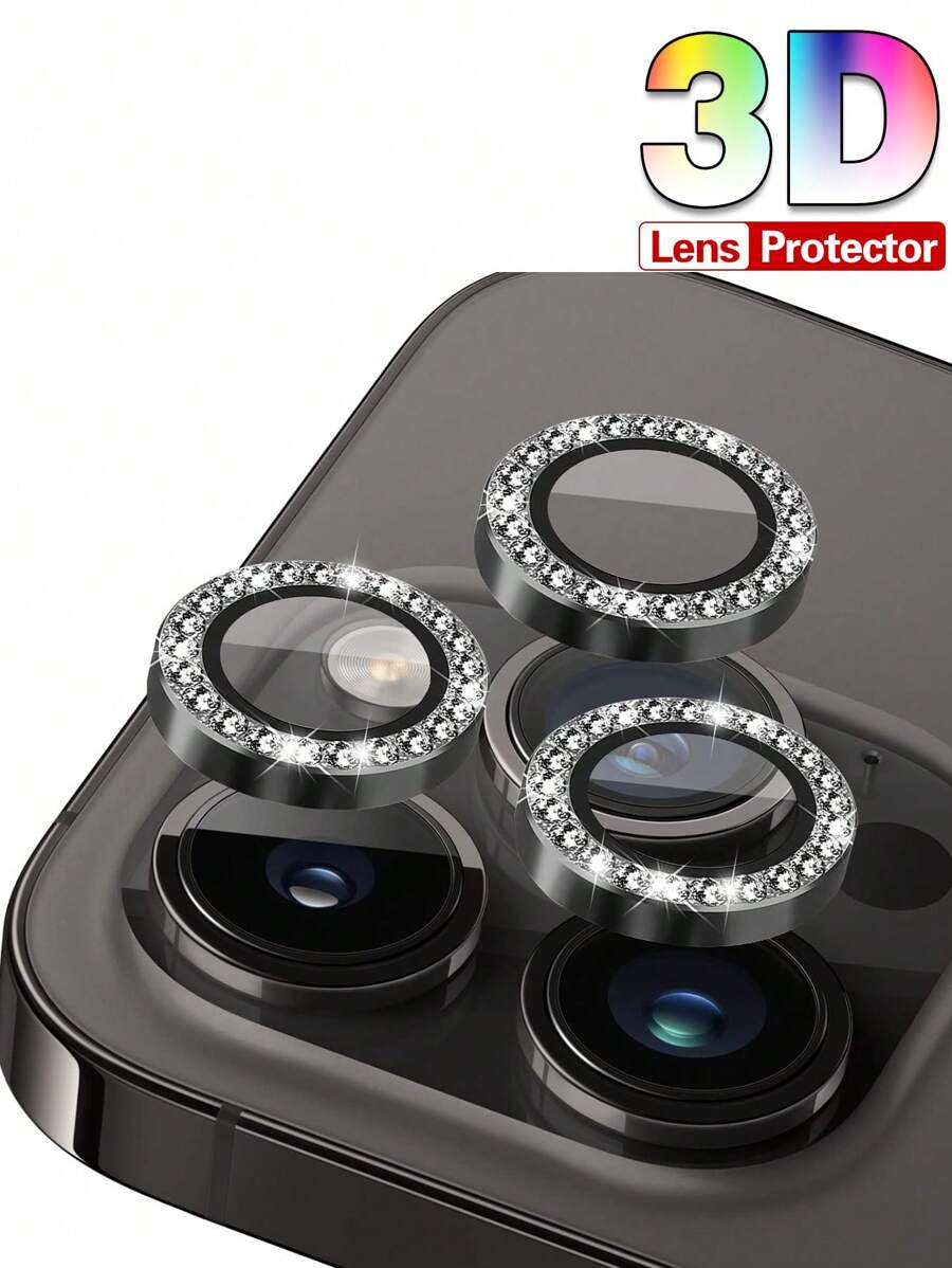 3入組相機鏡頭保護膜，適用於iPhone 11/12/13/14/15 Pro Max和3D金屬環保護鏡頭薄膜，適用於iPhone 11/12/13/14 Plus-黑色 - 黑色 - 查看 1